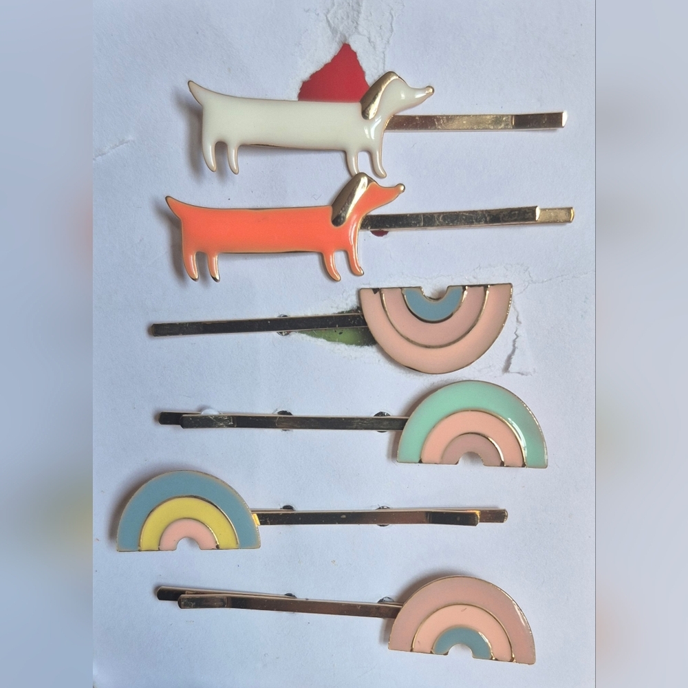 Meri Meri Sausage Dogs & Rainbows Hair Slides For Girls,6 Pcs.